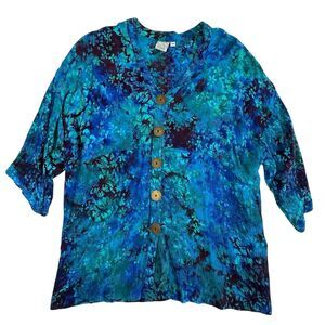 Piramide Clothing Company Button Front Cardigan Small Medium Blue Artsy Boho